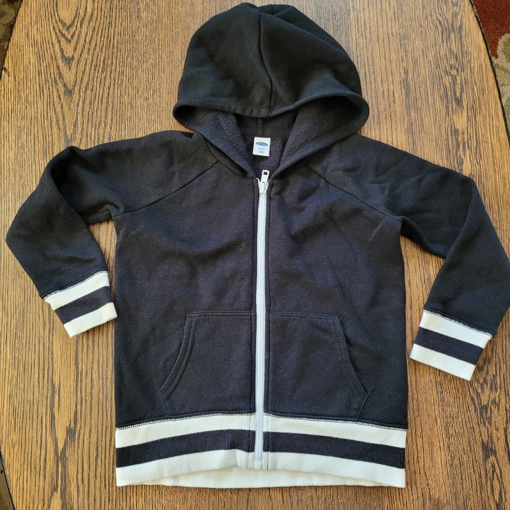 Old Navy Black and White Zip Up Hooded Sweatshirt Size Girl's XS 5